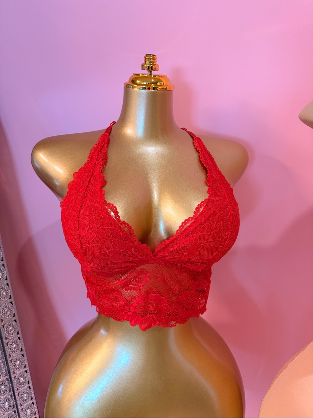 Red Lace Halter Bralette - Women Intimates Not Padded